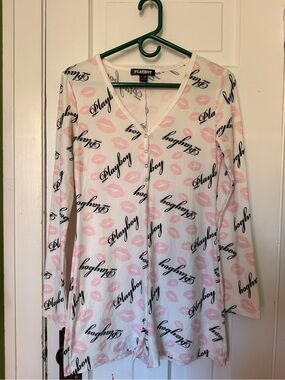 Playboy Women's Pink & White Pajama one piece romper